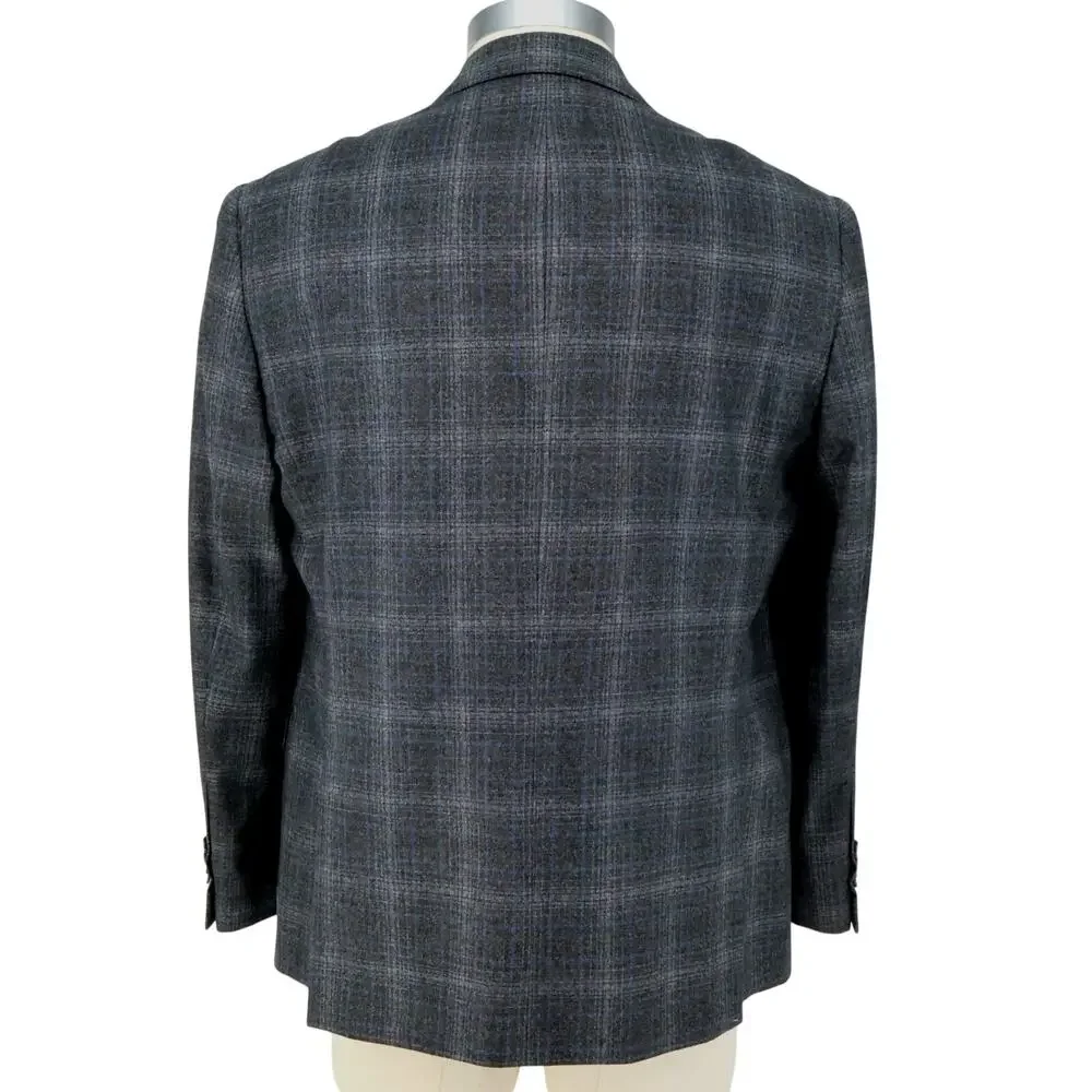 Joseph Abboud Sport Coat Mens 46R Gray Plaid Wool Jacket Lined Blazer Preppy